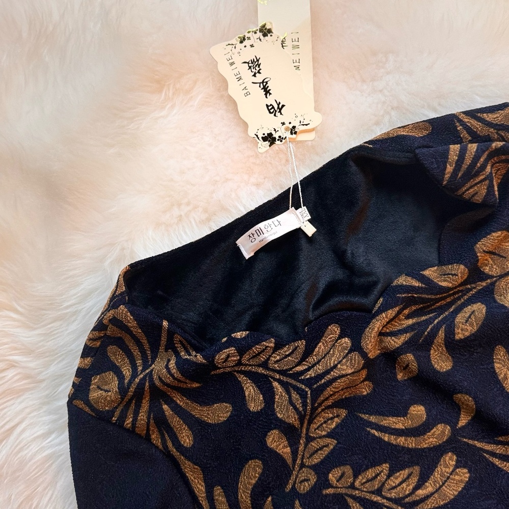 Vintage Long Sleeve Blue Dress with floral design